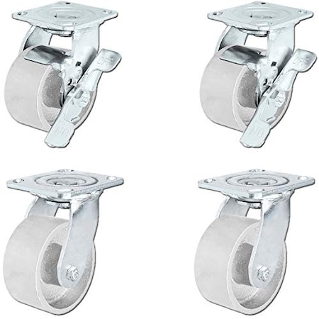 Casterhq 5"x2" Steel Wheel Casters, Swivel Casters 2 W/ Top Locki, PK4 HD-5X2SS-2SB2S